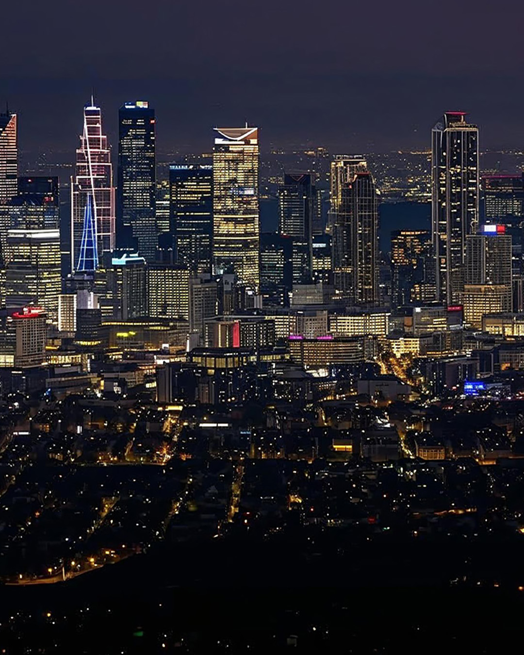 Los Angeles skyline at night, representing Business Continuity Technologies&rsquo; managed IT and cybersecurity services for Los Angeles businesses delivered from Las Vegas.